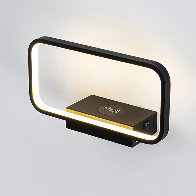 Applique murale LED de chevet moderne minimaliste en fer aluminium résine rectangulaire avec chargeur sans fil pour téléphone 