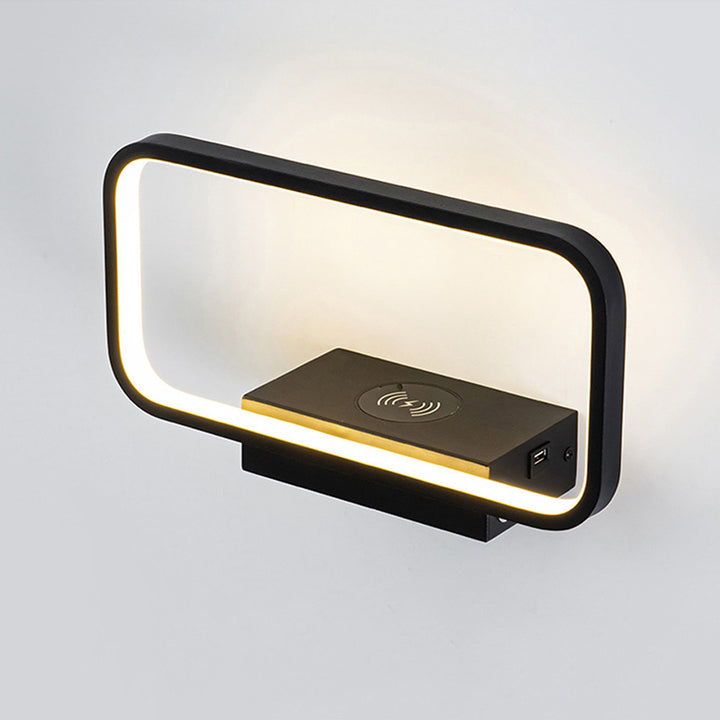Applique murale LED de chevet moderne minimaliste en fer aluminium résine rectangulaire avec chargeur sans fil pour téléphone 