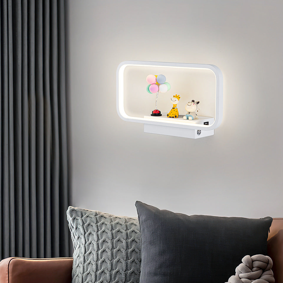 Applique murale LED de chevet moderne minimaliste en fer aluminium résine rectangulaire avec chargeur sans fil pour téléphone 