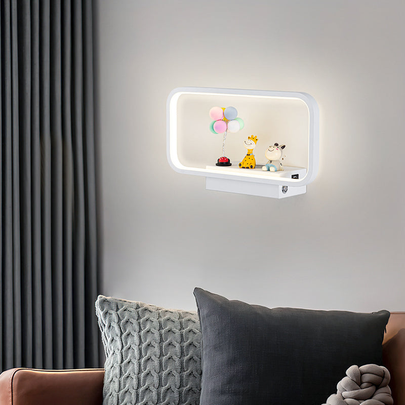 Moderne minimalistische Wandlampe aus Eisen, Aluminium und Harz mit rechteckiger Form und kabelloser Telefonladefunktion für das LED-Bett 