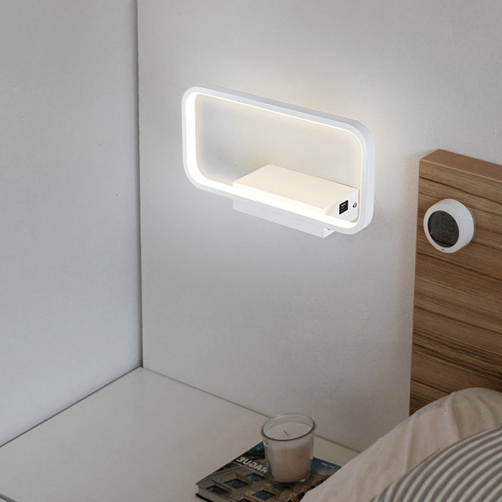 Applique murale LED de chevet moderne minimaliste en fer aluminium résine rectangulaire avec chargeur sans fil pour téléphone 