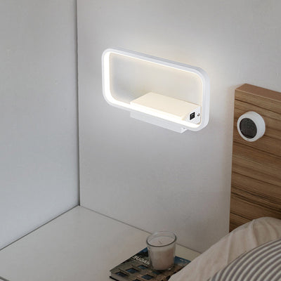 Moderne minimalistische Wandlampe aus Eisen, Aluminium und Harz mit rechteckiger Form und kabelloser Telefonladefunktion für das LED-Bett 