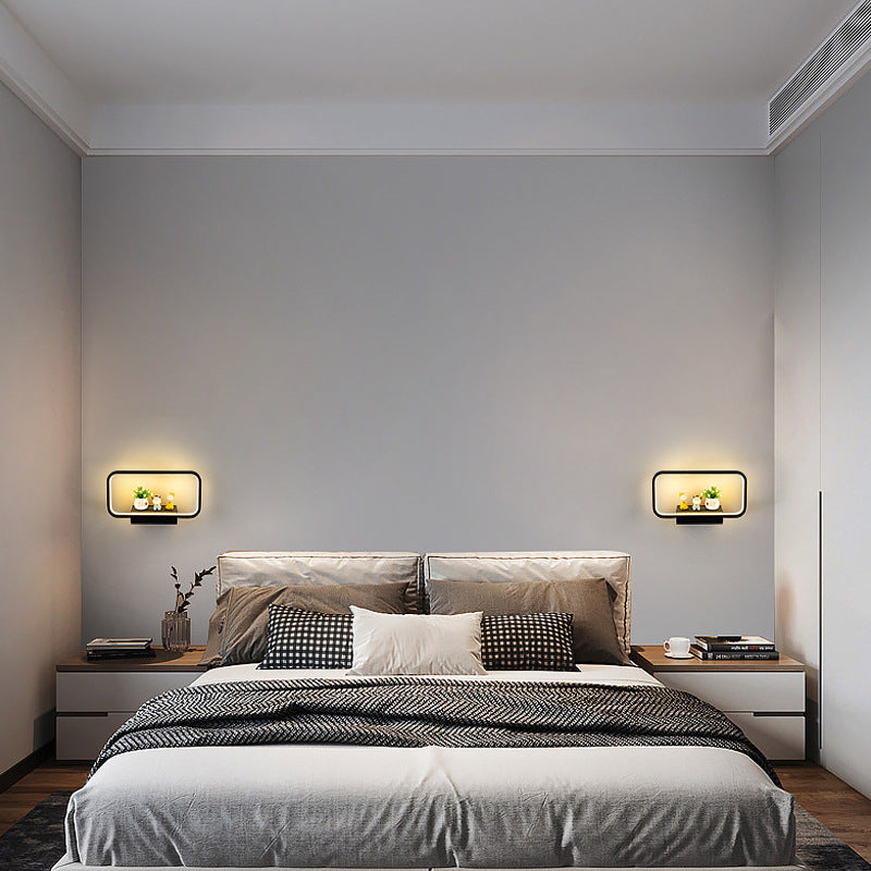 Moderne minimalistische Wandlampe aus Eisen, Aluminium und Harz mit rechteckiger Form und kabelloser Telefonladefunktion für das LED-Bett 