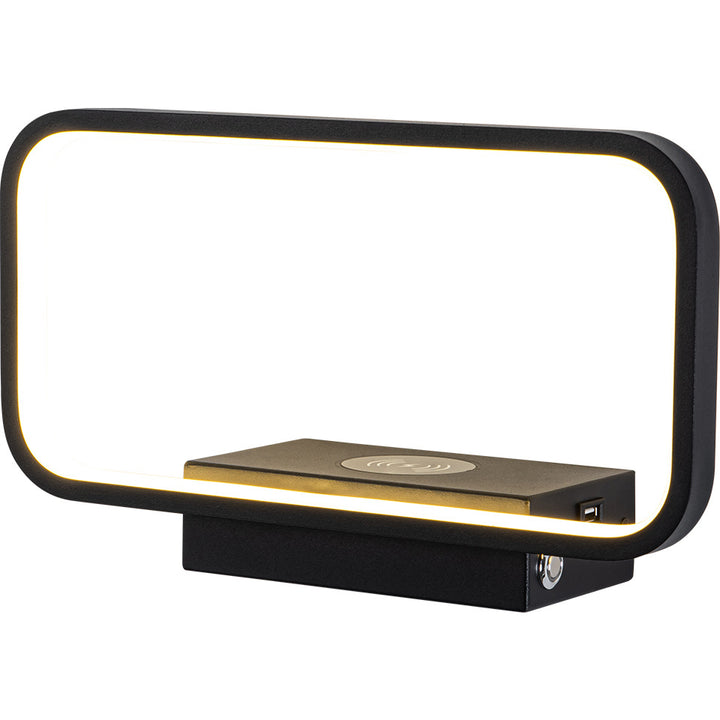 Applique murale LED de chevet moderne minimaliste en fer aluminium résine rectangulaire avec chargeur sans fil pour téléphone 