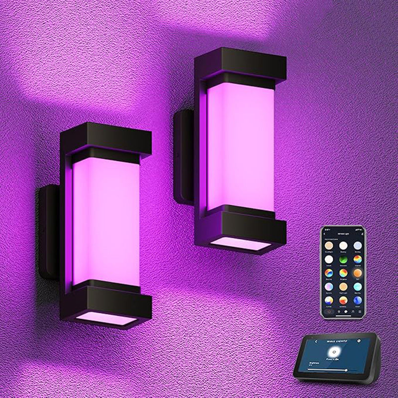 モダンシンプル防水アルミPC長方形スマートLEDウォールランプ ガーデン＆アウトドアパティオ用 