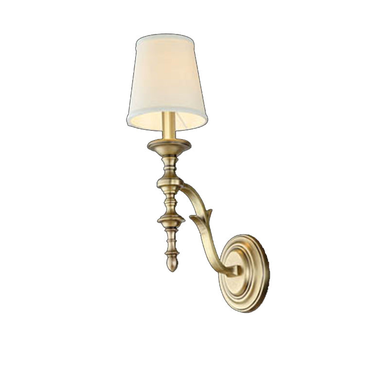 Modern Mid-Century Brass Fabric Cylindrical 1/2-Light Wall Sconce Lamp For Bedroom &amp; Hallway