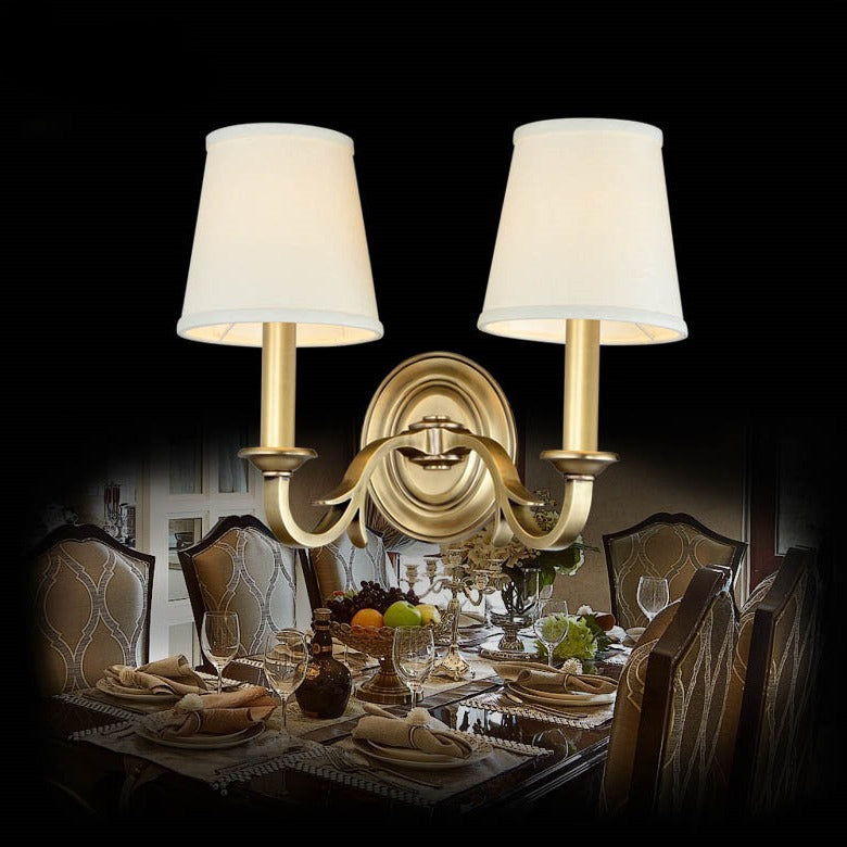 Moderne Mid-Century Messing Stoff Zylindrische 1/2-Licht Wandleuchte Für Schlafzimmer & Flur 