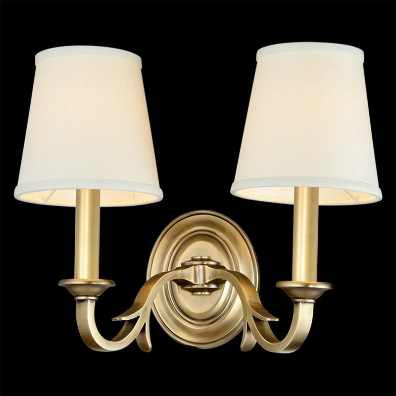 Moderne Mid-Century Messing Stoff Zylindrische 1/2-Licht Wandleuchte Für Schlafzimmer & Flur 