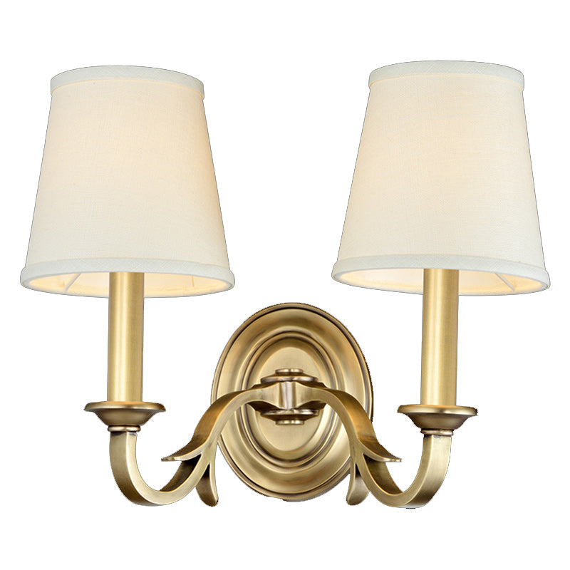 Modern Mid-Century Brass Fabric Cylindrical 1/2-Light Wall Sconce Lamp For Bedroom &amp; Hallway