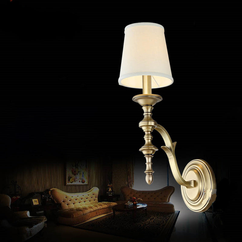Modern Mid-Century Brass Fabric Cylindrical 1/2-Light Wall Sconce Lamp For Bedroom &amp; Hallway