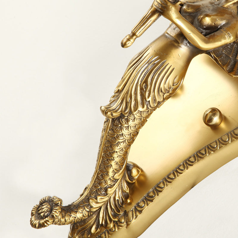 Traditional European Full Copper Mermaid Candle 1-Light Wall Sconce Lamp For Living Room &amp; Bedroom