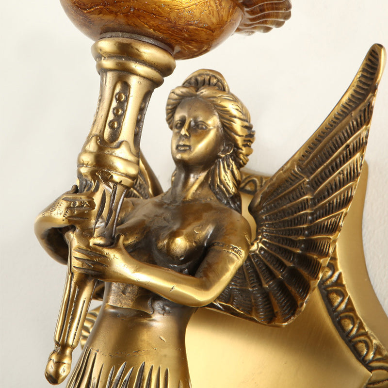 Traditional European Full Copper Mermaid Candle 1-Light Wall Sconce Lamp For Living Room &amp; Bedroom