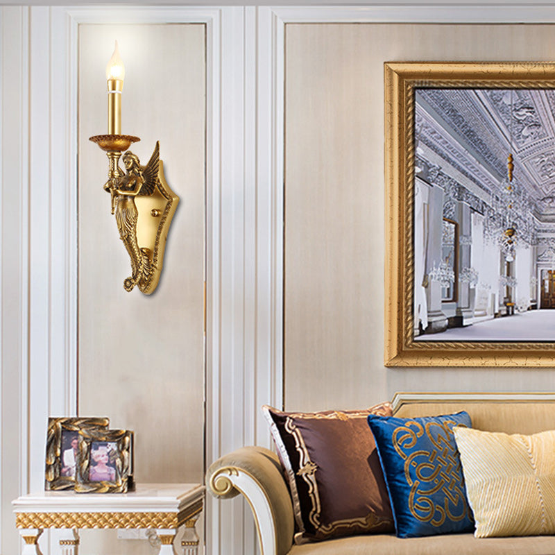 Aplique de pared de sirena de cobre completo europeo tradicional con una luz para sala de estar y dormitorio 