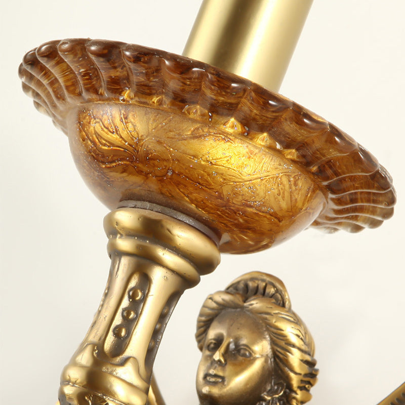 Aplique de pared de sirena de cobre completo europeo tradicional con una luz para sala de estar y dormitorio 