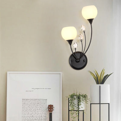 Contemporary Nordic Glass Crystal Iron Bubble Branch 1/2-Light Wall Sconce Lamp For Living Room & Bedroom