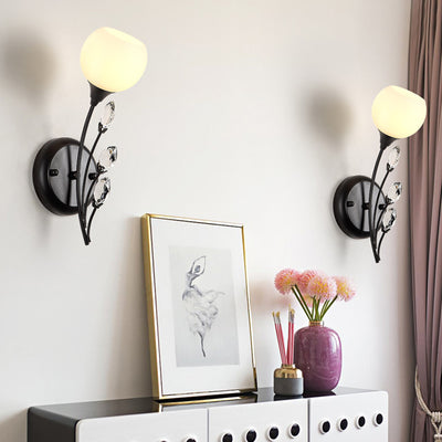 Contemporary Nordic Glass Crystal Iron Bubble Branch 1/2-Light Wall Sconce Lamp For Living Room & Bedroom