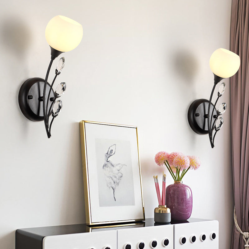 Contemporary Nordic Glass Crystal Iron Bubble Branch 1/2-Light Wall Sconce Lamp For Living Room & Bedroom