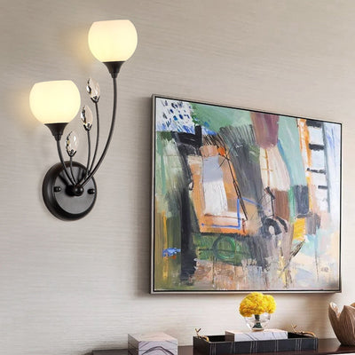 Contemporary Nordic Glass Crystal Iron Bubble Branch 1/2-Light Wall Sconce Lamp For Living Room & Bedroom