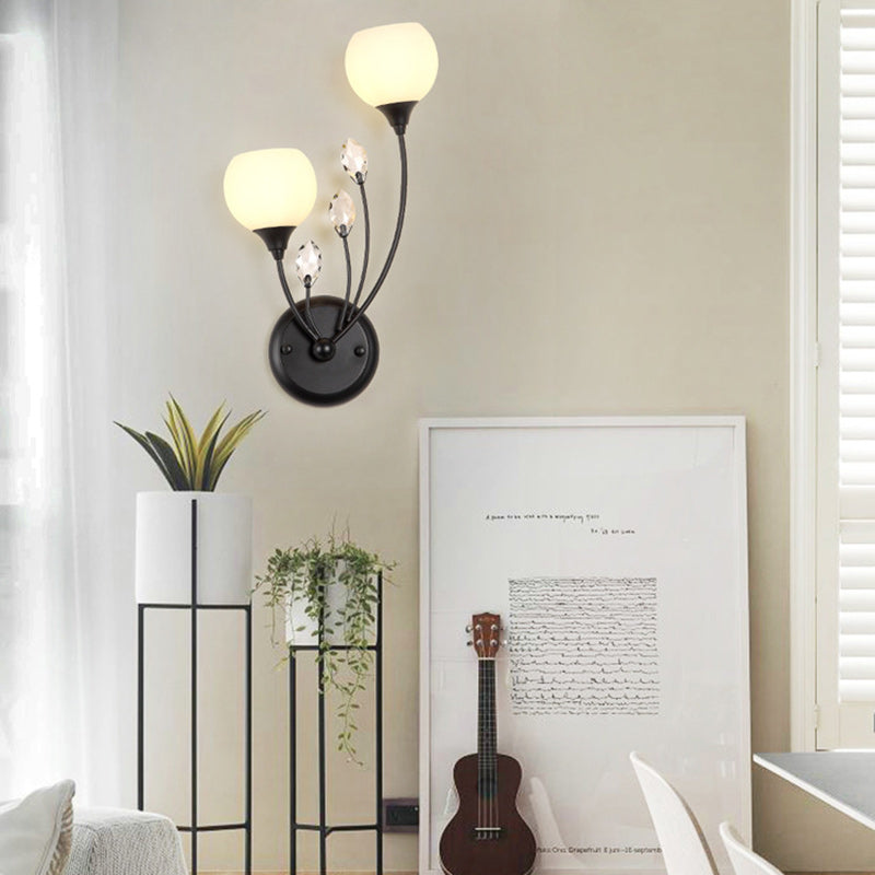 Contemporary Nordic Glass Crystal Iron Bubble Branch 1/2-Light Wall Sconce Lamp For Living Room & Bedroom