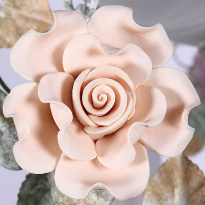 Traditionelle Bauernhaus Eisen Keramik Glas Rose Blumen Dekorative 5-Licht Wandleuchte Für Wohnzimmer Und Schlafzimmer 