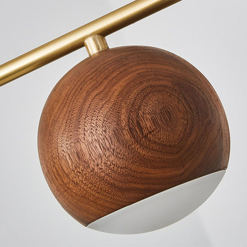 Lustre LED à 4 lumières en laiton et verre boule en noyer nordique contemporain pour salle à manger 