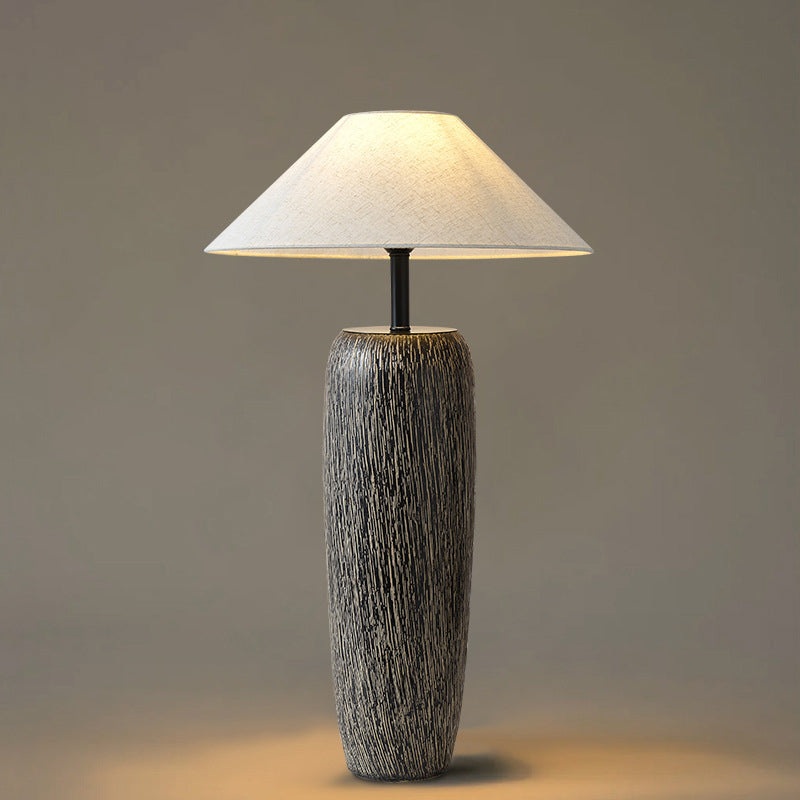 Traditional Japanese Ceramic Fabric Jar &amp; Cone 1-Light Standing Floor Lamp For Living Room