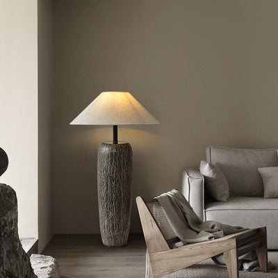 Traditional Japanese Ceramic Fabric Jar & Cone 1-Light Standing Floor Lamp For Living Room