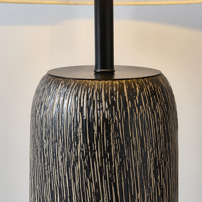 Traditional Japanese Ceramic Fabric Jar & Cone 1-Light Standing Floor Lamp For Living Room