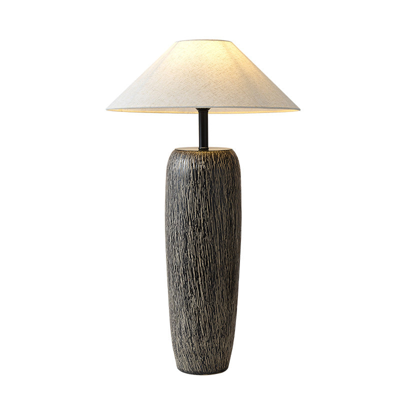 Traditional Japanese Ceramic Fabric Jar &amp; Cone 1-Light Standing Floor Lamp For Living Room