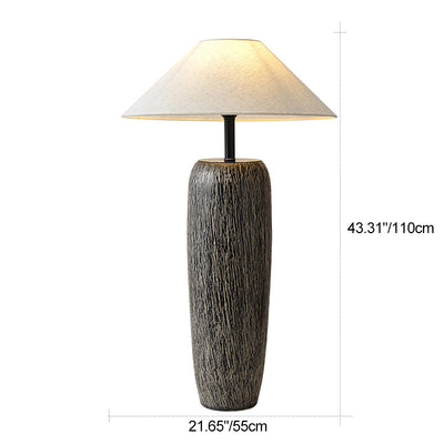 Traditional Japanese Ceramic Fabric Jar & Cone 1-Light Standing Floor Lamp For Living Room