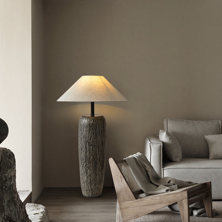 Traditional Japanese Ceramic Fabric Jar &amp; Cone 1-Light Standing Floor Lamp For Living Room