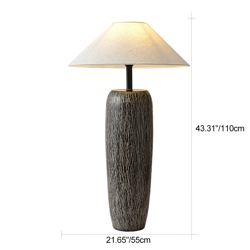 Traditional Japanese Ceramic Fabric Jar & Cone 1-Light Standing Floor Lamp For Living Room