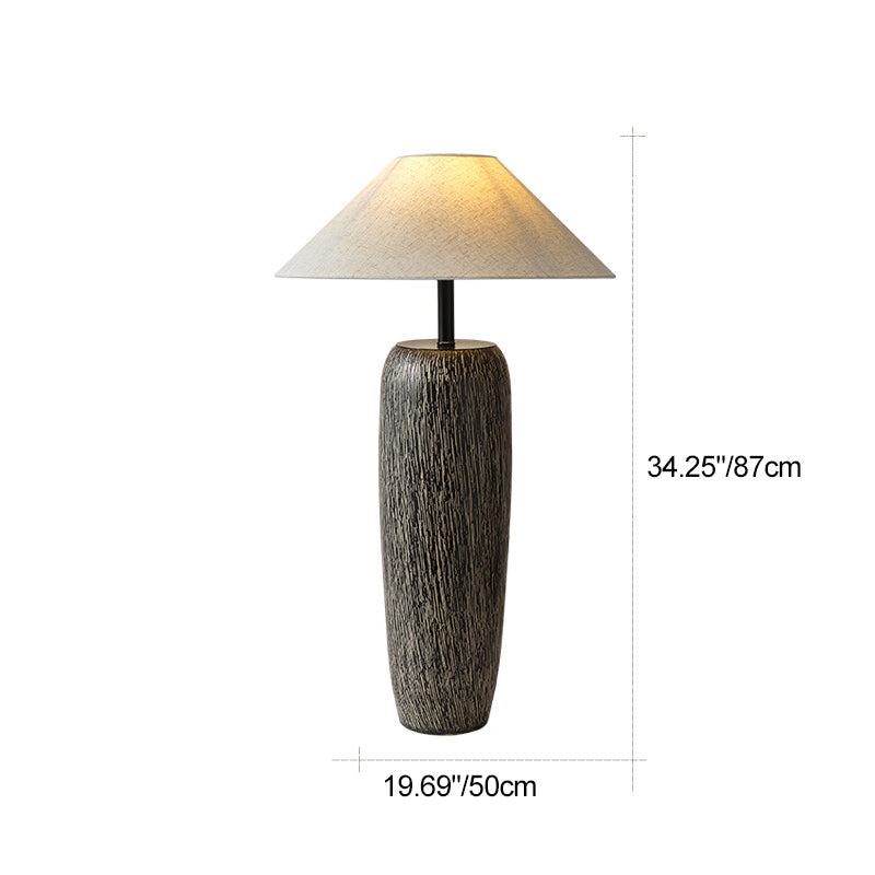 Traditional Japanese Ceramic Fabric Jar &amp; Cone 1-Light Standing Floor Lamp For Living Room