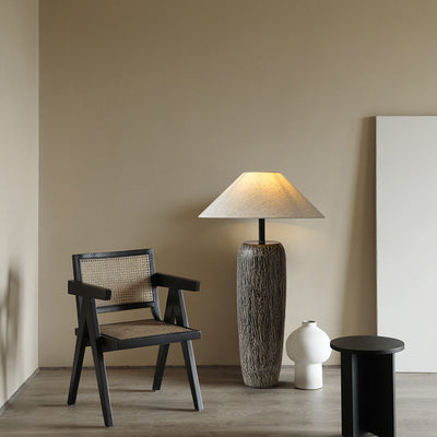 Traditional Japanese Ceramic Fabric Jar & Cone 1-Light Standing Floor Lamp For Living Room