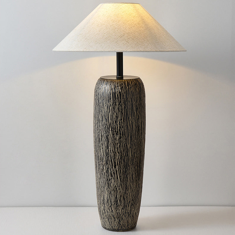 Traditional Japanese Ceramic Fabric Jar & Cone 1-Light Standing Floor Lamp For Living Room
