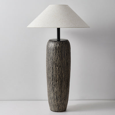 Traditional Japanese Ceramic Fabric Jar & Cone 1-Light Standing Floor Lamp For Living Room