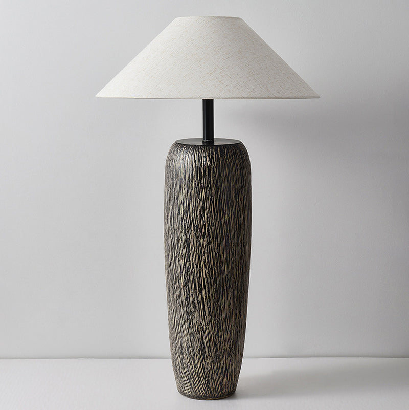 Traditional Japanese Ceramic Fabric Jar & Cone 1-Light Standing Floor Lamp For Living Room
