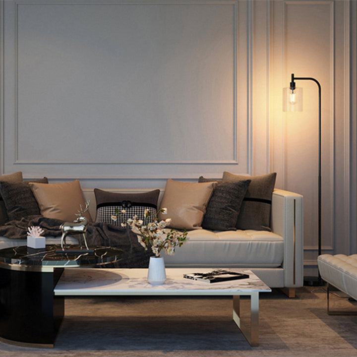 Modern Minimalist Iron Glass Pillar 1-Light Standing Floor Lamp For Living Room And Bedroom