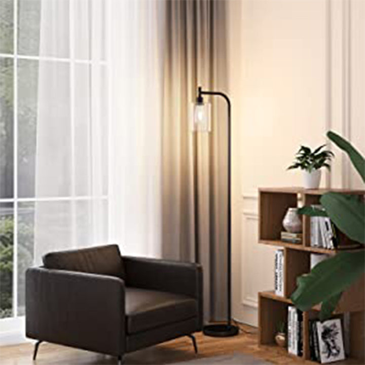 Modern Minimalist Iron Glass Pillar 1-Light Standing Floor Lamp For Living Room And Bedroom