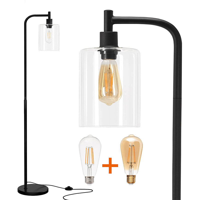 Modern Minimalist Iron Glass Pillar 1-Light Standing Floor Lamp For Living Room And Bedroom