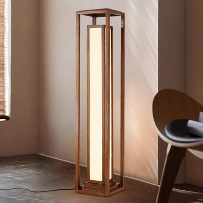Traditionelle japanische LED-Stehlampe aus Eschenholz im Kubus-Design für Wohnzimmer und Schlafzimmer 