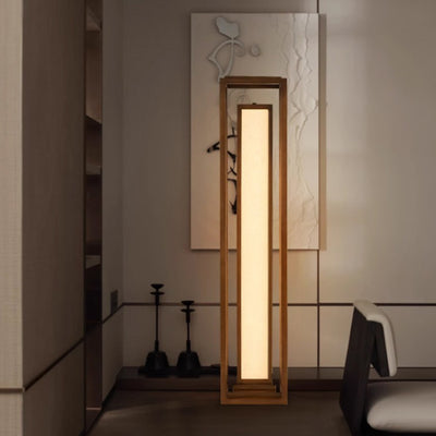 Traditionelle japanische LED-Stehlampe aus Eschenholz im Kubus-Design für Wohnzimmer und Schlafzimmer 