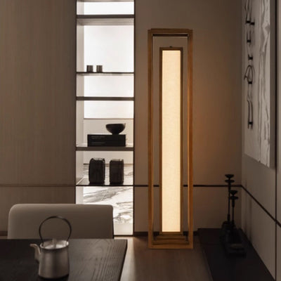 Traditionelle japanische LED-Stehlampe aus Eschenholz im Kubus-Design für Wohnzimmer und Schlafzimmer 