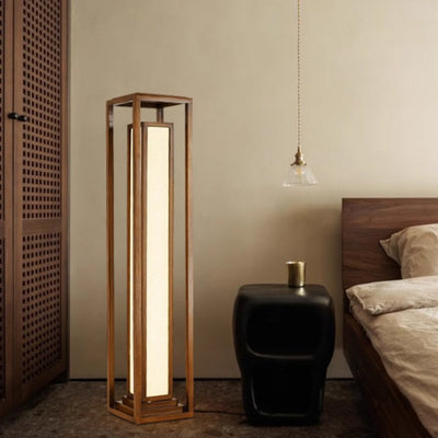 Traditionelle japanische LED-Stehlampe aus Eschenholz im Kubus-Design für Wohnzimmer und Schlafzimmer 