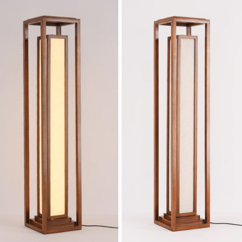 Traditionelle japanische LED-Stehlampe aus Eschenholz im Kubus-Design für Wohnzimmer und Schlafzimmer 
