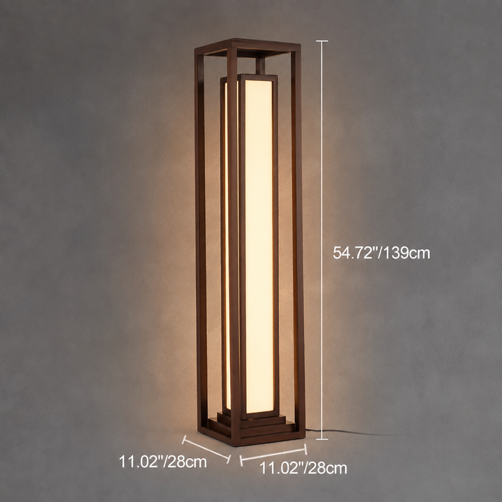 Traditional Japanese Ash Wood Fabric Cuboid LED Standing Floor Lamp For Living Room And Bedroom