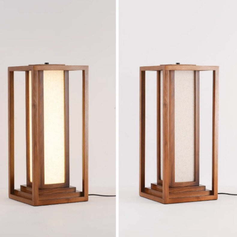 Traditionelle japanische LED-Stehlampe aus Eschenholz im Kubus-Design für Wohnzimmer und Schlafzimmer 