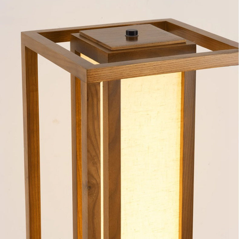 Traditionelle japanische LED-Stehlampe aus Eschenholz im Kubus-Design für Wohnzimmer und Schlafzimmer 