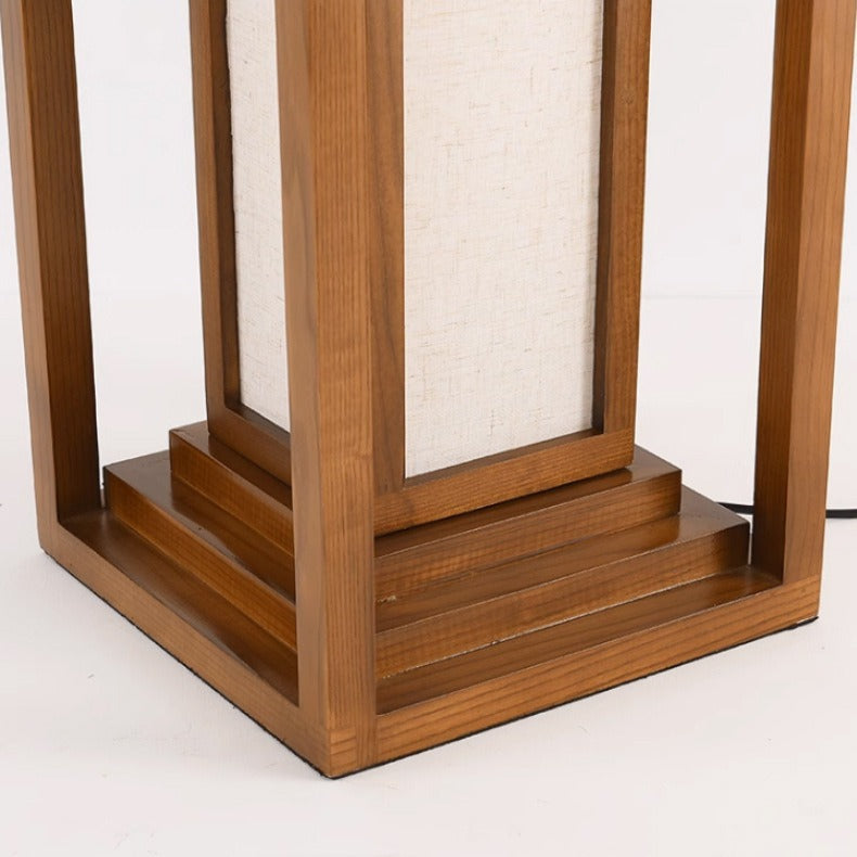 Traditionelle japanische LED-Stehlampe aus Eschenholz im Kubus-Design für Wohnzimmer und Schlafzimmer 