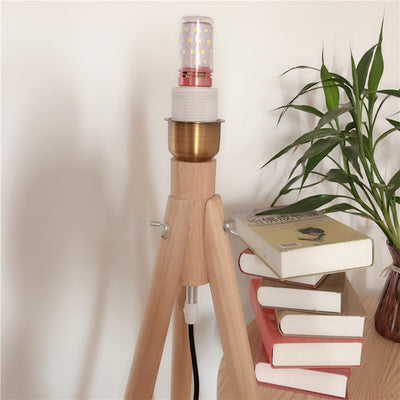 Lampe de sol contemporaine nordique en bois et tissu plissé à trépied 1 lumière pour salon et chambre 
